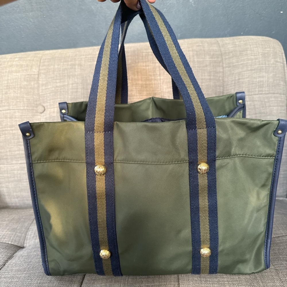 Tommy Hilfiger Green Tote Bag with Blue Straps